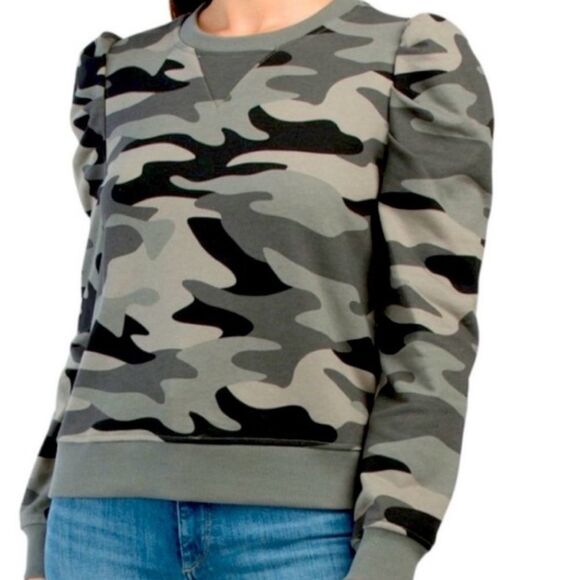 Cynthia Rowley Camo Sweatshirt Green Black Size Small - Picture 1 of 10